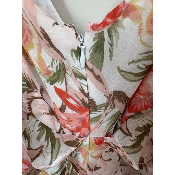 WAYF Floral Chiffon Ruffle Cutout Maxi Dress Romatic Tiered Pink Fairy Whimsy Sm - Picture 8 of 16